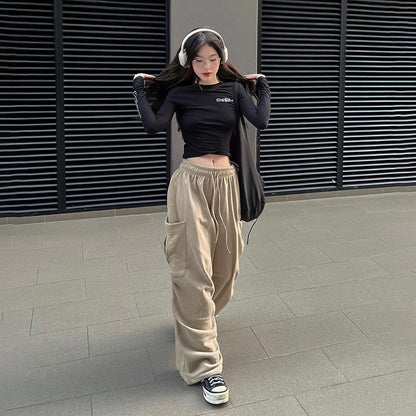 Pink High-Waisted Baggy Workwear Cargo Sweatpants