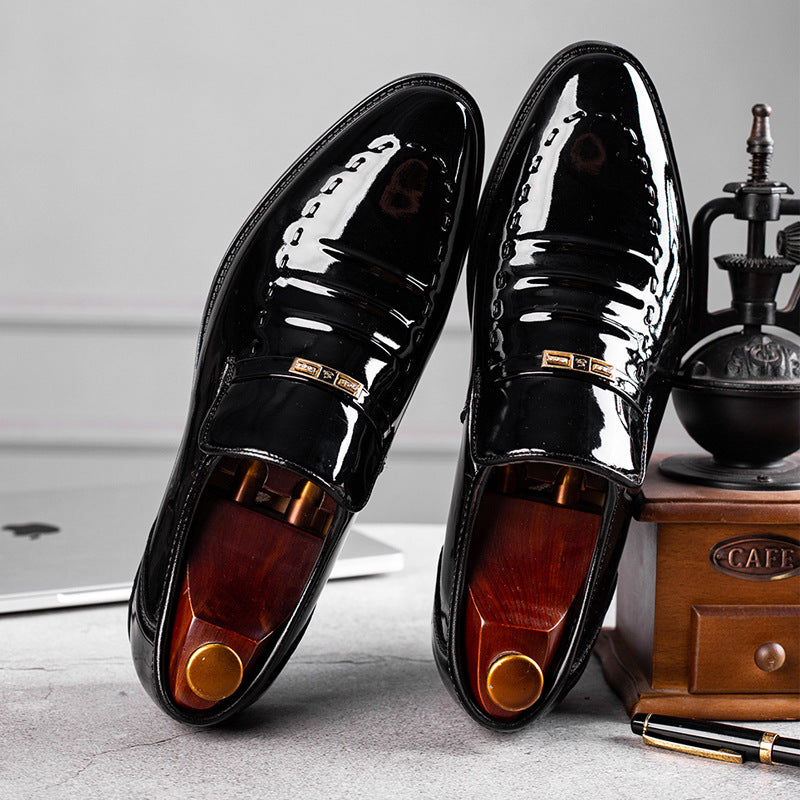 Men's Korean Style Business Formal Shoes - Glossy Low Cut Leather Dress Shoes