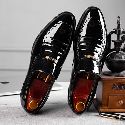 Men's Korean Style Business Formal Shoes - Glossy Low Cut Leather Dress Shoes