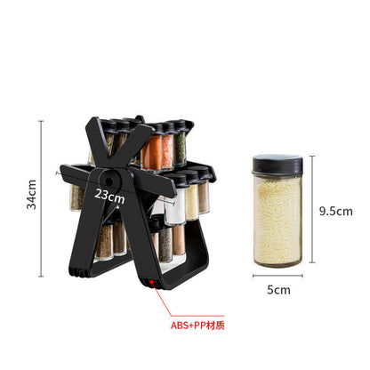 Rotating Ferris Wheel Spice Rack Set - 18 Glass Seasoning Bottles & Jars Organizer
