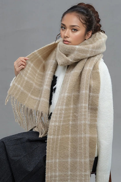 Women's Oversized Red Plaid Scarf | Soft Thermal Fringe Winter Shawl & Blanket Wrap