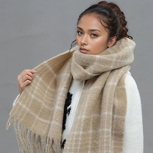 Women's Oversized Red Plaid Scarf | Soft Thermal Fringe Winter Shawl & Blanket Wrap