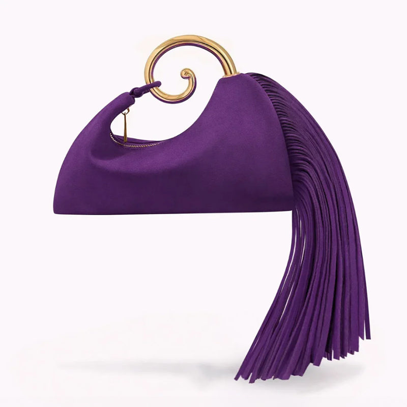 Fashionable Women's Winter Bag - Elegant Suede Purse with Leather Tassels & Unique Handle