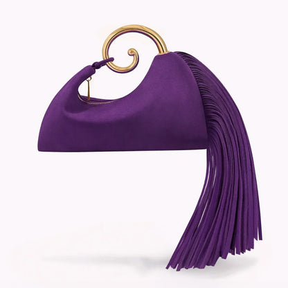 Fashionable Women's Winter Bag - Elegant Suede Purse with Leather Tassels & Unique Handle