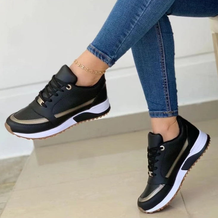 Women's Color-Blocked Thick Sole Sneakers | Casual Low-Cut Sports Shoes