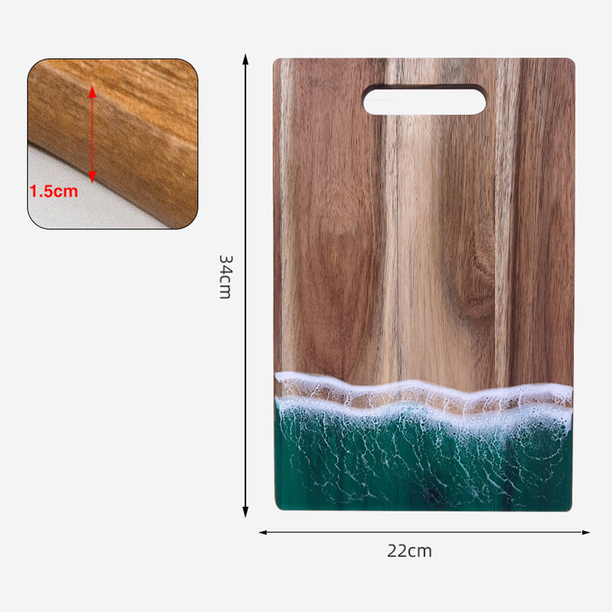 Luxury Resin Ocean Wave Wood Cutting Board - Handmade Acacia Wood Charcuterie Board