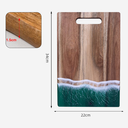 Luxury Resin Ocean Wave Wood Cutting Board - Handmade Acacia Wood Charcuterie Board