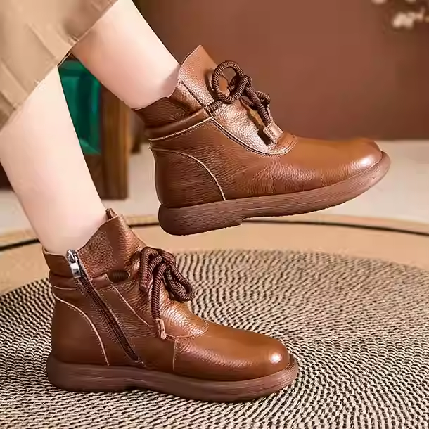 Casual Winter Ankle Boots with Soft Sole | Ladies' Warm Wool Cotton Flat Low-Top Shoes