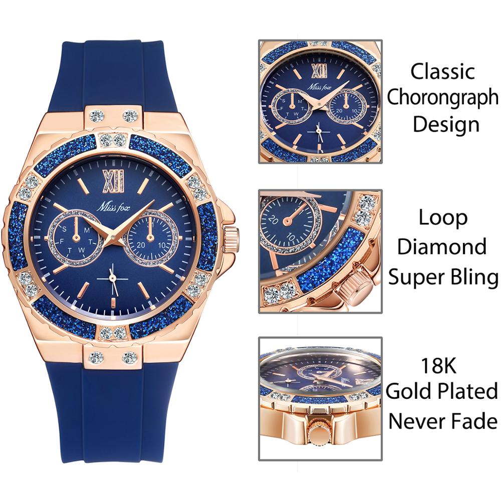Elegant Ladies Diamond Quartz Wristwatch with Blue Rubber Band
