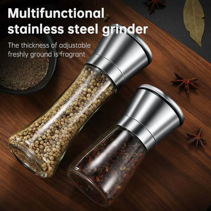 Manual Stainless Steel Salt and Pepper Grinder - Adjustable Coarseness Glass Spice Mill & Seasoning Bottle