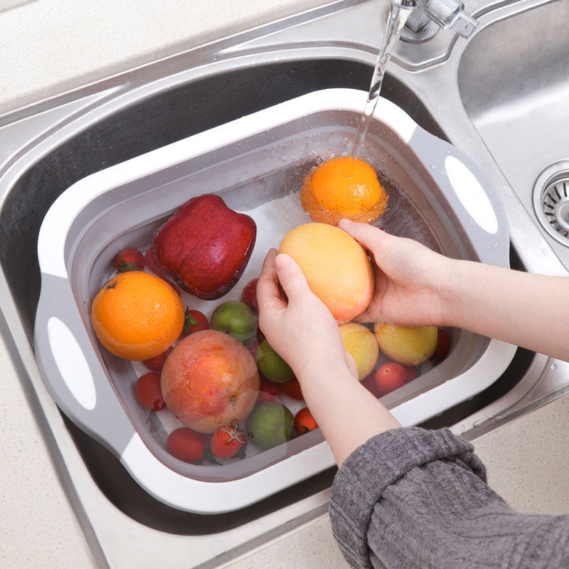 3-in-1 Multifunctional Folding Chopping Board - Collapsible Kitchen Sink Drain Basket & Vegetable Washing Tub