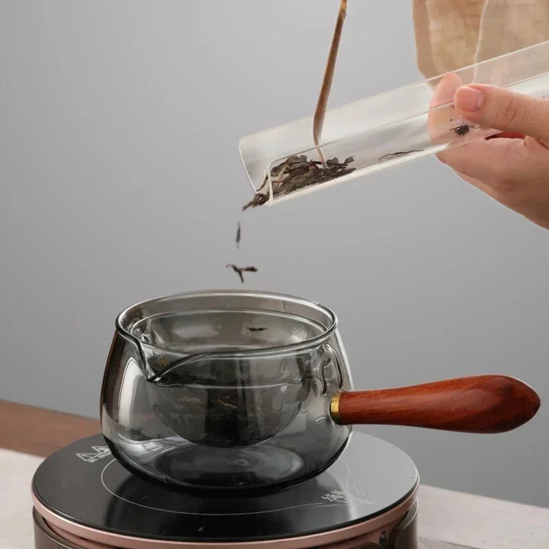 Heat Resistant Glass Tea Maker with Elegant Wooden Handle