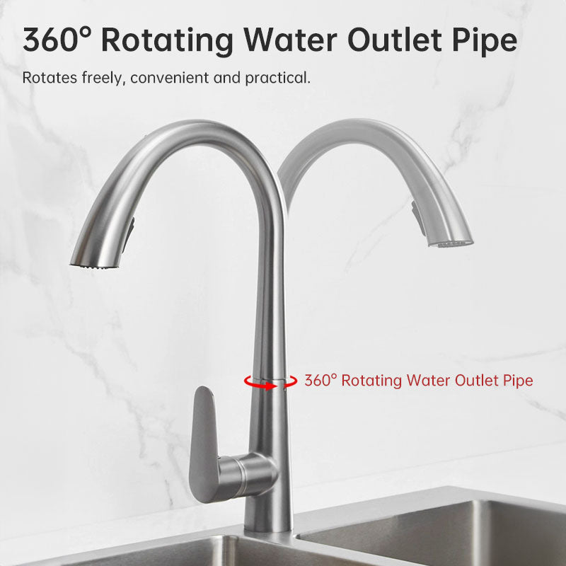 Polished Gold 304 Stainless Steel Kitchen Faucet with Pull-Down Sprayer