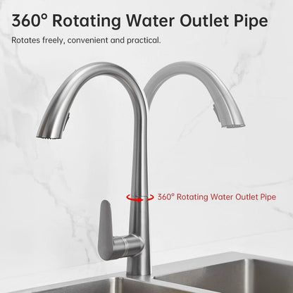 Polished Gold 304 Stainless Steel Kitchen Faucet with Pull-Down Sprayer