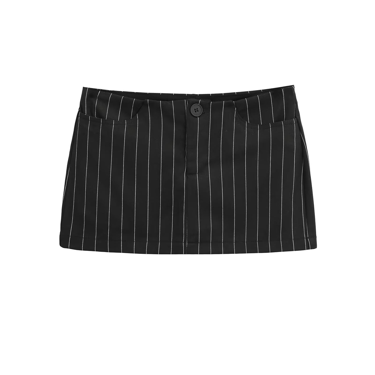 Classic Striped Low-Waisted Slim Fit Mini Skirt with Single Button