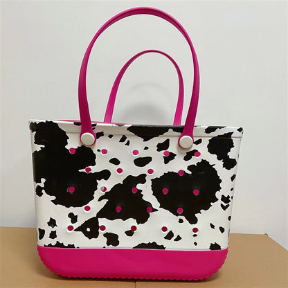 Printed EVA Beach Storage Bag - Waterproof Outdoor Basket & Handbag with Cow Print