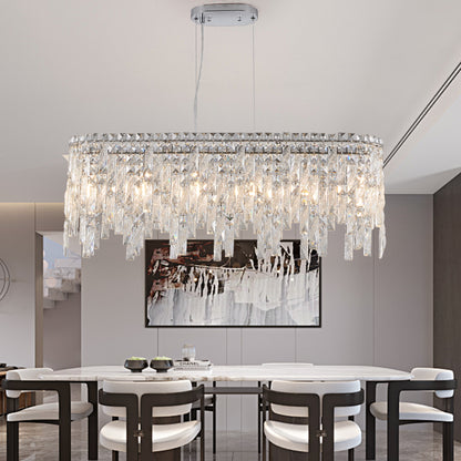 Luxury Modern Silver Oval Crystal Pendant Light - Elegant Chandelier for Living & Dining Room