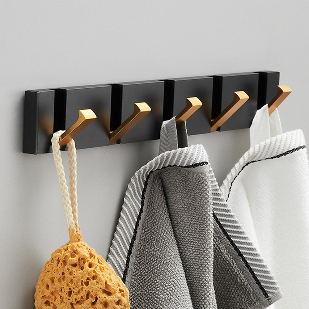 Modern Folding Wall Hooks Rack – Luxury Black & Gold Coat & Towel Hanger for Bathroom & Entryway