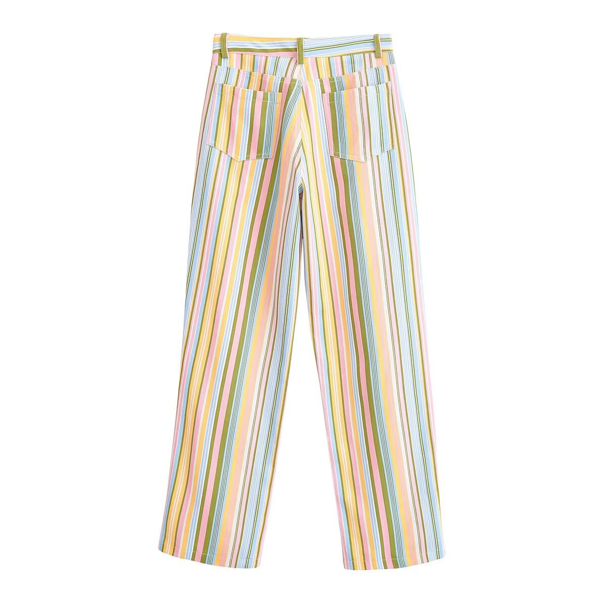 Retro Multicolor Striped High-Waisted Casual Trousers