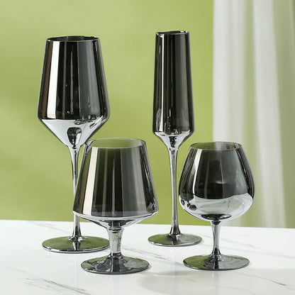 Luxury Electroplated Smoky Gray Crystal Glass | Modern Black Brandy & Whiskey Goblet