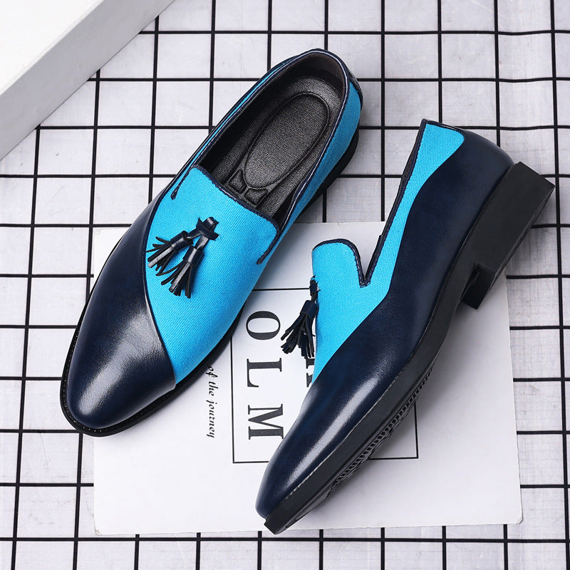Men's Two-Tone Leather Tassel Loafers - Business Formal British Style Slip-On Shoes