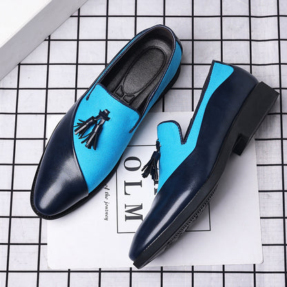 Men's Two-Tone Leather Tassel Loafers - Business Formal British Style Slip-On Shoes