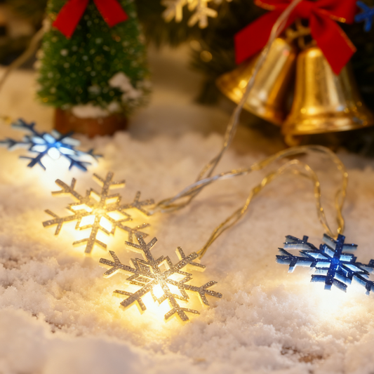 LED Snowflake String Lights - Decorative Christmas & Fairy Lights for Holiday Home Decor