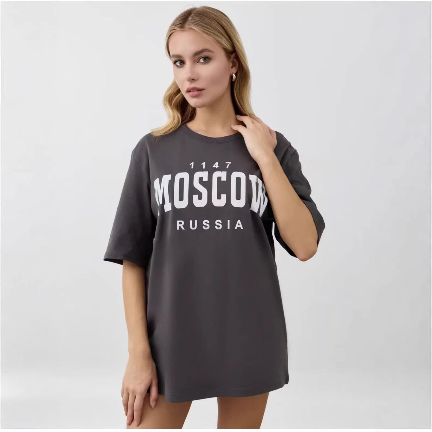 Women's "Moscow Russia" Vintage Letter Print Oversized T-Shirt