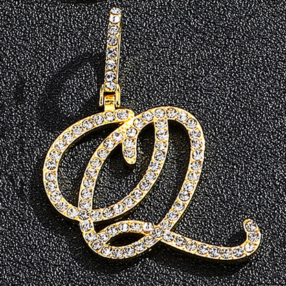 Iced Out Initial Letter Pendant Cuban Chain Necklace