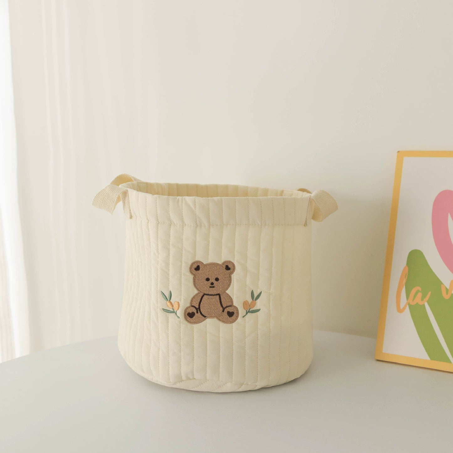 Cute Quilted Baby Storage Basket - Multi-Purpose Toy & Diaper Organizer Bag
