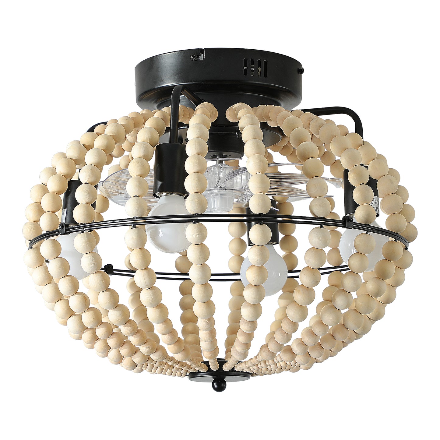 Bohemian Wood Beaded Chandelier – Elegant Flush Mount Ceiling Light for Bedroom & Nursery