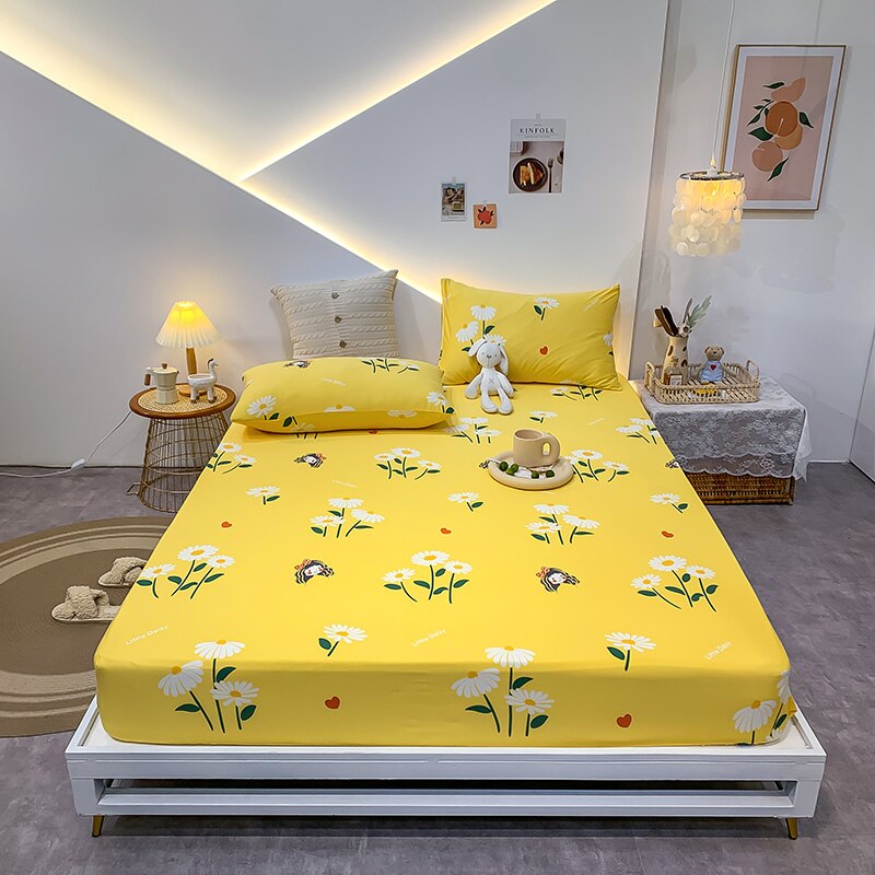 Premium Cotton Elastic Fitted Bed Sheet – Non-Slip Geometric Printed Bed Linen for Queen & King Size Beds