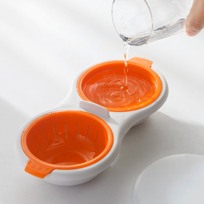 Microwave Twin Egg Poacher & Steamer Bowl with Lid