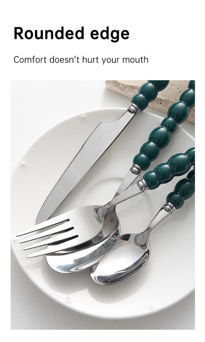 4-Piece Designer Pearl Handle Cutlery Set - Elegant Emerald Green & Stainless Steel Flatware