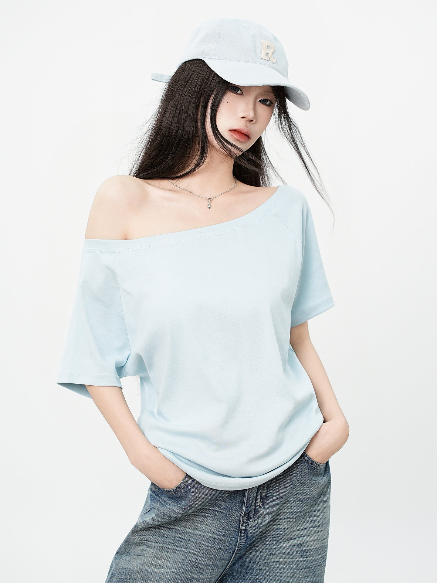 Elegant Loose Fit Off-the-Shoulder Top with Neck Strap for Women