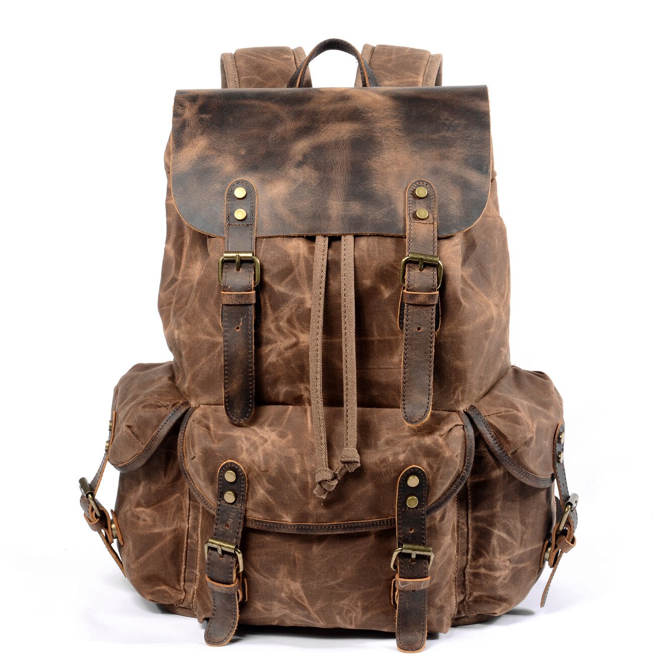 Men's Vintage Oil Wax Canvas & Leather Backpack - Retro Travel Computer Bag