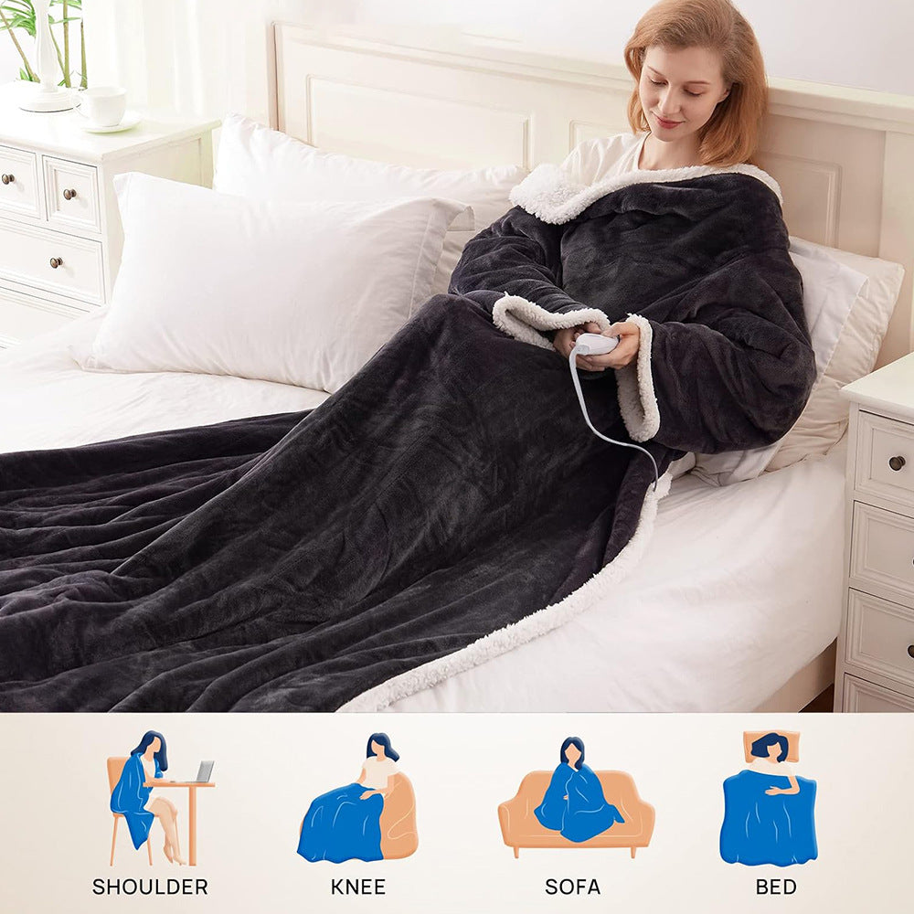 Electric Heating Wearable Blanket - Fleece Lamb Velvet Heated Blanket with Sleeves