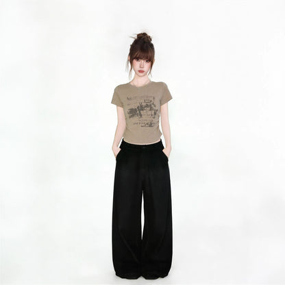 Summer Fashion Round Neck Fitted Tee - Retro Graphic Top for Women