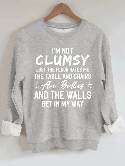 unny "I'm Not Clumsy" Letter Print Sweatshirt | Loose Fit Grey Crewneck Pullover