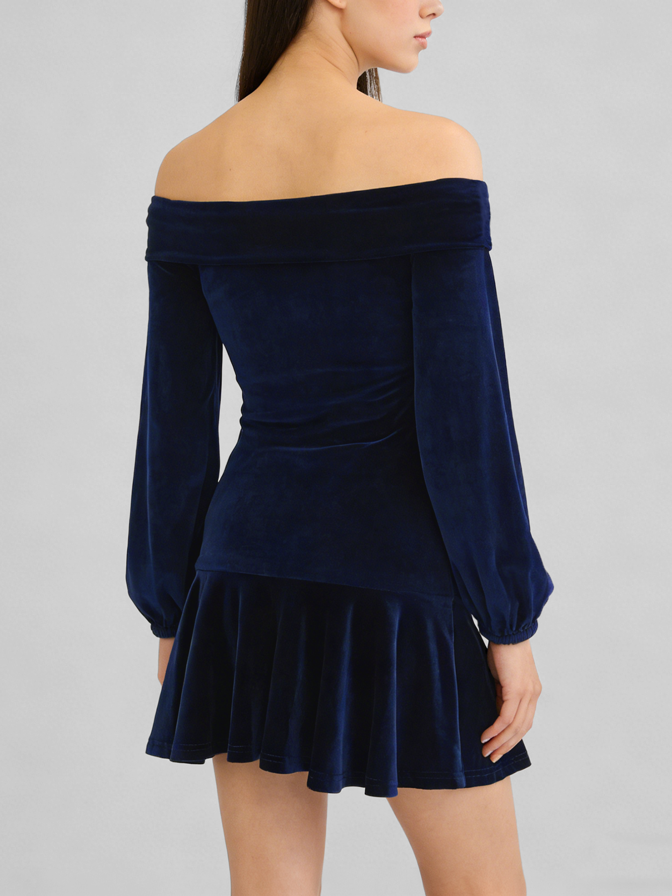 Elegant Velvet Off-Shoulder Mini Dress – Glamorous Lantern Sleeve Party Outfit for Women
