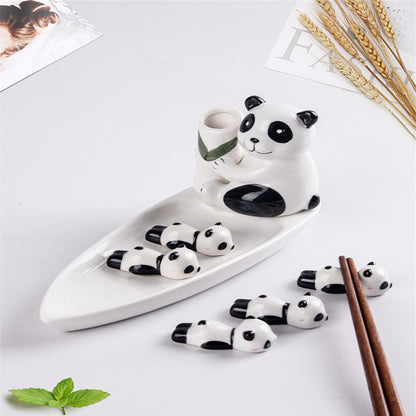 Cute Ceramic Duck Chopstick Holder and Tableware Rest Set