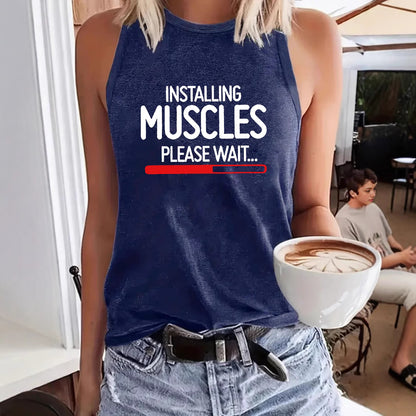Installing Muscles Please Wait...' Slogan Printed Sleeveless Tank Top | Gym & Workout Shirt
