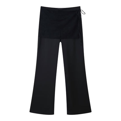 Elegant Silk-Textured Wrap Trousers - Chic Black Wide-Leg Pants