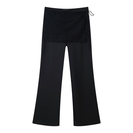 Elegant Silk-Textured Wrap Trousers - Chic Black Wide-Leg Pants