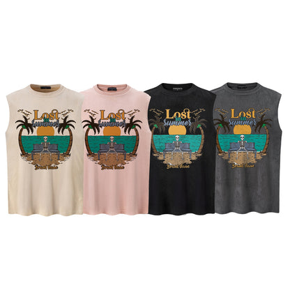 Casual Tropical Coconut Tree Graphic Sleeveless Vest Shirt for Men