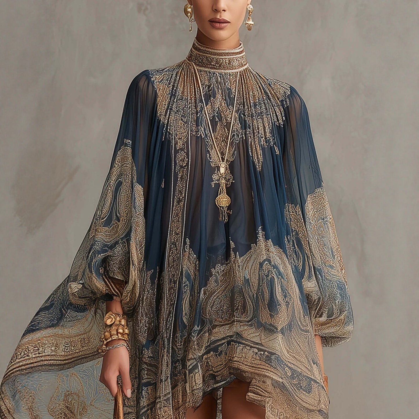 Elegant Asymmetrical Flowing Boho Dress - Chic Lantern Sleeve Party Gown