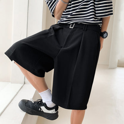 Men's Elegant White Suit Shorts – Premium Relaxed Fit Knee-Length Summer Casual Pants