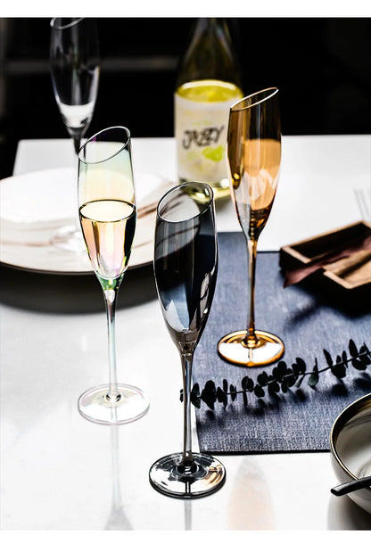 Creative Bevel Champagne/Wine Glass Cups with Iridescent Color-Changing Finish