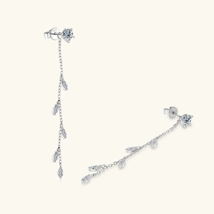 Elegant Moissanite Cascade Leaf Drop Earrings