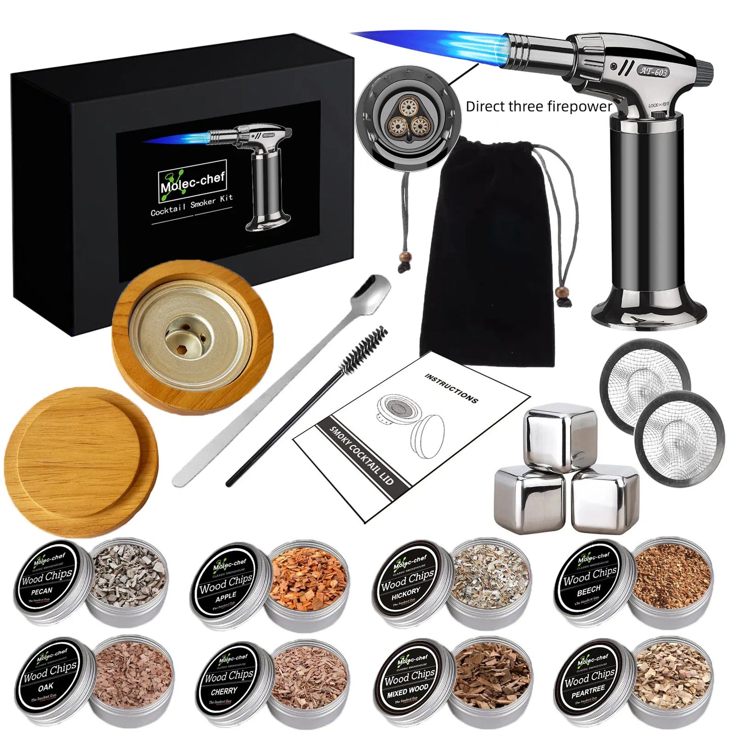 Professional Cocktail Smoker Kit with Torch - Old Fashioned Smoked Drink Infuser with Wood Chips